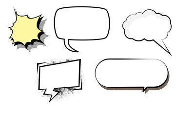 Collection of various blank comic speech bubbles with different shapes and styles.