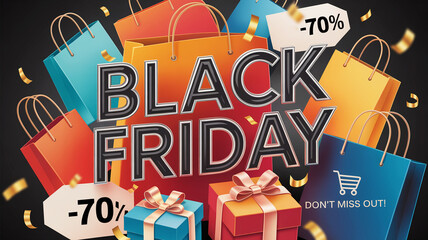 Black Friday shopping sale banner for retailers, online stores, marketing agencies, perfect for promoting festive discounts and seasonal offers, modern vibrant design