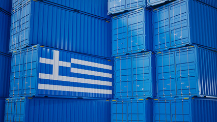 Cargo shipping container with greek flag, shipping and freight transportation of greek concept.