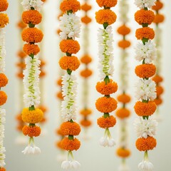 Hanging Garlands of Orange Marigolds and White Jasmine Flowers flower new.design creative 4k hd