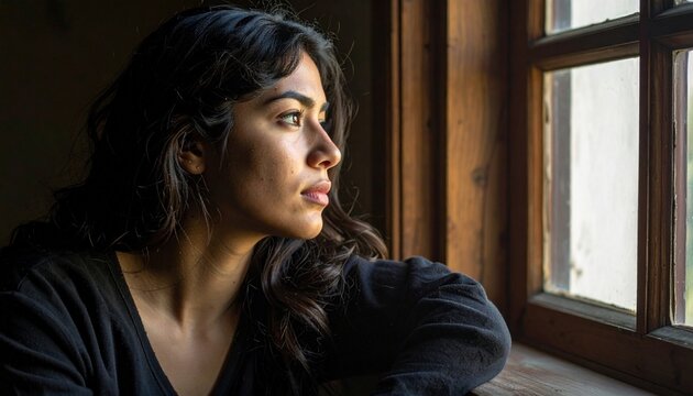 Pensieve Woman Gazing Through a Window