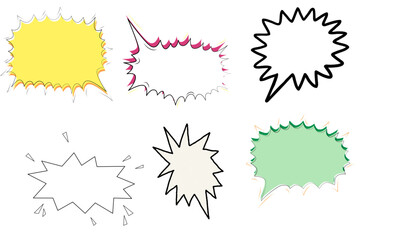 Collection of various comic book style speech bubbles in different colors and designs.