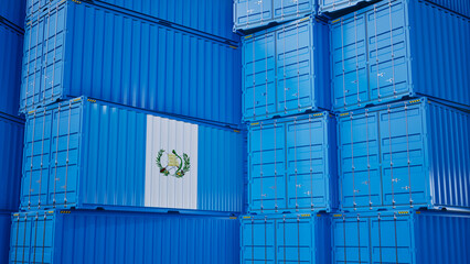 Cargo shipping container with guatemala flag, shipping and freight transportation of guatemala concept.