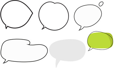 Collection of speech bubbles, one is green, others are white and gray.