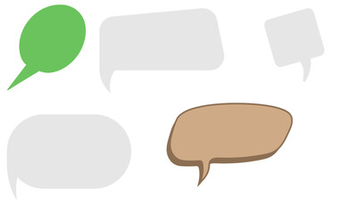 Five speech bubbles in different shapes and colors.