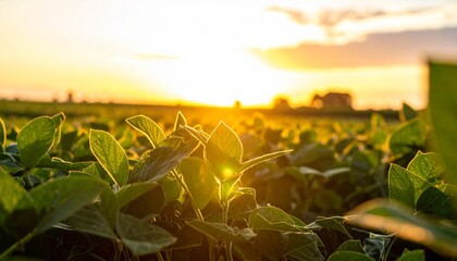 Soybean Field Sunset Golden Hour in Agriculture