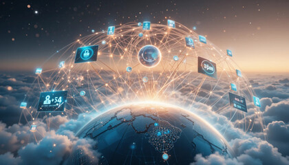 Global network connecting the world with social media and data transfer