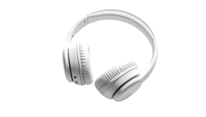 Over-ear, wireless headphones in pristine white, showcasing a sleek, modern design with textured earcups and a comfortable headband