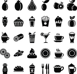 Collection of food and drink icons for menus and design projects