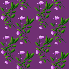 Beautiful pink flowers and green branches with leaves, seamless floral botanical pattern. Digital watercolor hand drawn. For fabric, textiles, wrappers, covers, women, girls, accessories, gifts