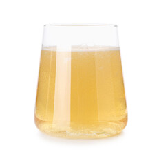 Tasty cider in glass isolated on white