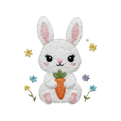 Adorable White Bunny Rabbit Embroidery Design Holding Orange Carrot
