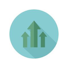Showing Growth Illustration of three green arrows pointing upwards symbolizing progress on a mint circle with soft