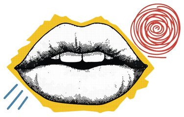 Lips Vector Illustration – Pop Art Halftone Style of Woman’s Mouth Speaking, Kissing and Expressing Communication, Voice, Gossip, Storytelling, Marketing, Advertisement, Retro