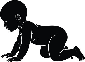 Fototapeta premium Black silhouette illustration of crawling baby on hands and knees, symbolizing early childhood development, growth, and motor skill milestones.