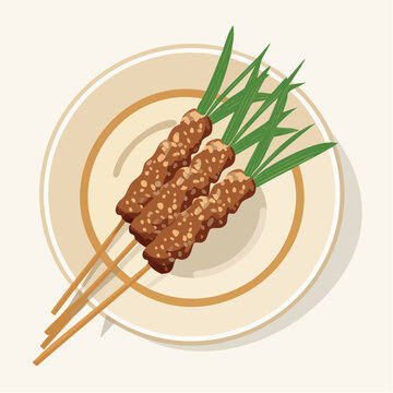 satay skewers on plate, top view clip art preview
