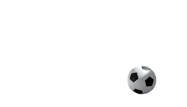 A low-resolution, digitally rendered soccer ball floats against a stark black background