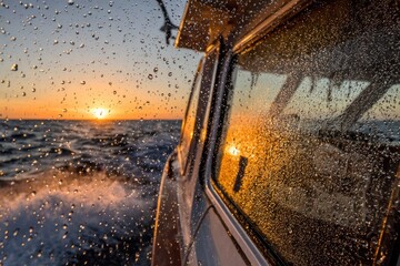 Sunset Boat Ride Rain Splashes.