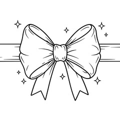 Decorative bow with ribbon and sparkles line art vector illustration
