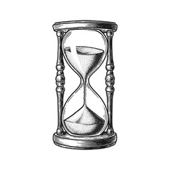 Vintage hourglass with sand flowing in detailed engraving style vector illustration