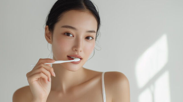 歯磨きをする女性【美容歯科】