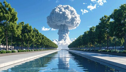 Atomic explosion over city park