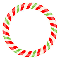 Obraz premium Circle candy frame. Christmas sweet decoration. Striped round candy shape. Vector illustration isolated on white.