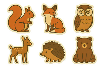 Fototapeta premium Autumn animal illustrations set featuring squirrel, fox, owl, deer, hedgehog, bear. Isolated on transparent background