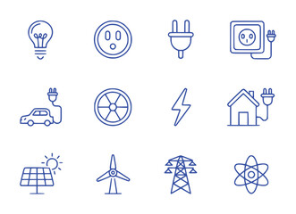 Set of Blue Icons Representing Energy Sources and Electricity