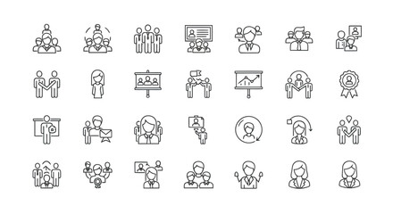 Fototapeta premium Vector illustration of collection of diverse business and teamwork line icons