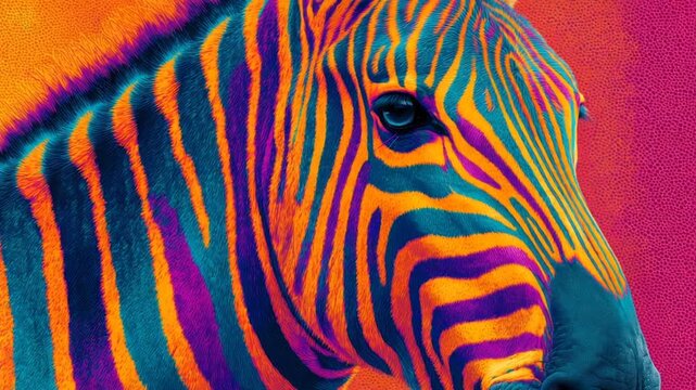Colorful zebra with surreal neon stripes  