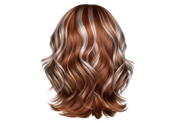Fototapeta premium Wavy, highlighted hair in rich auburn and silvery tones displays a luxurious style against a black backdrop.