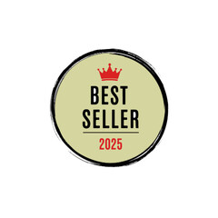 Best seller 2025 stamp with crown isolated on white background, vector design