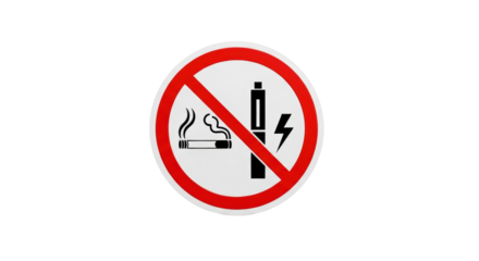 Isolated warning sign prohibiting traditional cigarettes and vaping devices in an area