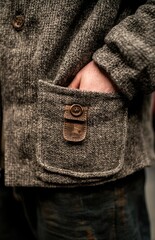Close-up of a Grey and Brown Textured Jacket Pocket