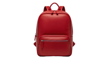 Isolated red leather backpack, fashion rucksack for travel and everyday use, simple design