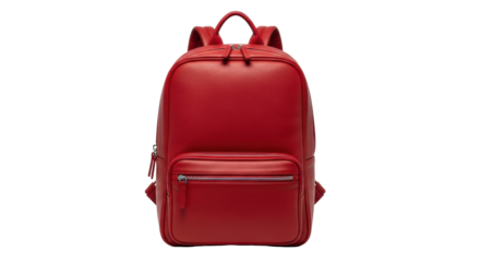 Isolated red leather backpack, fashion rucksack for travel and everyday use, simple design