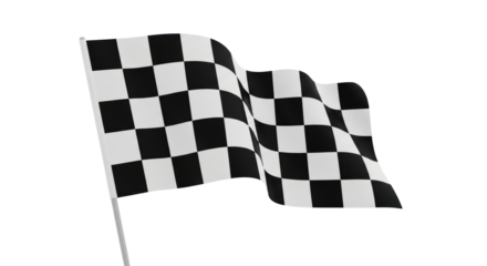 Isolated waving checkered flag graphic element with a flag pole for sports races