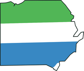 The flag of Sierra Leone displayed as an outline of the country's shape, with green, white, and blue stripes.