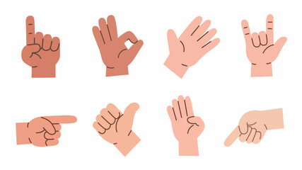 Collection of simple and flat cartoon hand gesture signs