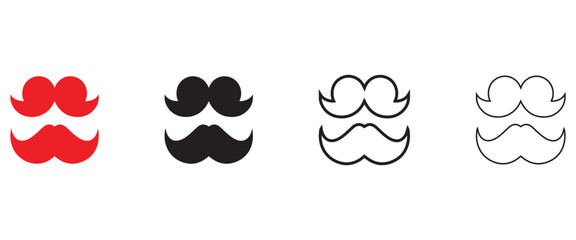 Man Mustache vector icon set, barbershop facial, male moustache face accessory vector, silhouette and line art