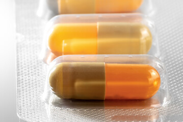 Close-up Sealed capsule in blister pack, medicine pill or tablet