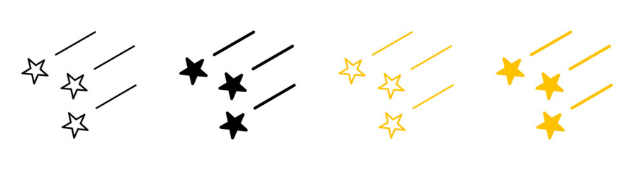 Shooting star icon isolated Vector Illustration, Falling comet symbol, Night sky signs, Wish astronomy icons, Rating sparkle symbols, or Meteor trail graphic