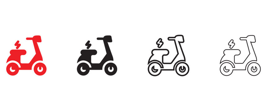 Scooter or electric scooter vector icon, electric vehicle vector silhouette and line art