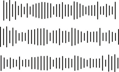 Three black sound wave patterns on a white background, representing audio visualization and digital signal processing