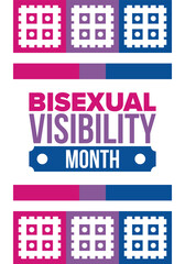 Obraz premium Bisexual Visibility Month. Celebrate Bisexuality Day. Bisexual Pride and Bi Visibility Day. Bisexual flag. Coming out. Celebrated annual in September. Festival and parade. Poster. Vector illustration