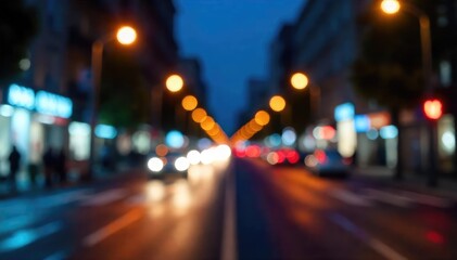 Obraz premium Atmospheric Night City Street Scene Blurred Bokeh Lights Perfect for Website, App, and Presentation Backgrounds
