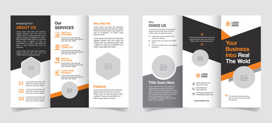 Modern trifold brochure design template with banner and vector elements