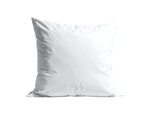 A pristine, square, white pillow, plump and seemingly soft, features subtle folds suggesting a filled, plush interior