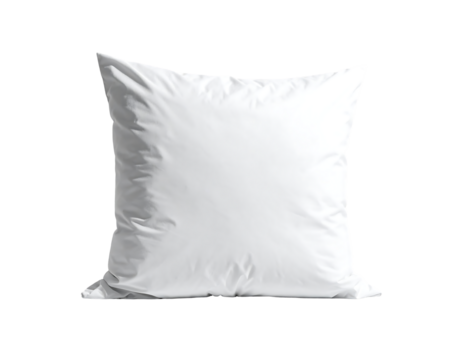 A pristine, square, white pillow, plump and seemingly soft, features subtle folds suggesting a filled, plush interior